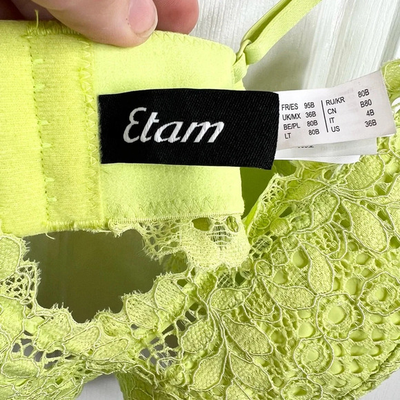 Etam Women's Green Lace Bralette 36B Wireless Adjustable Straps Celery Juice - Picture 4 of 10